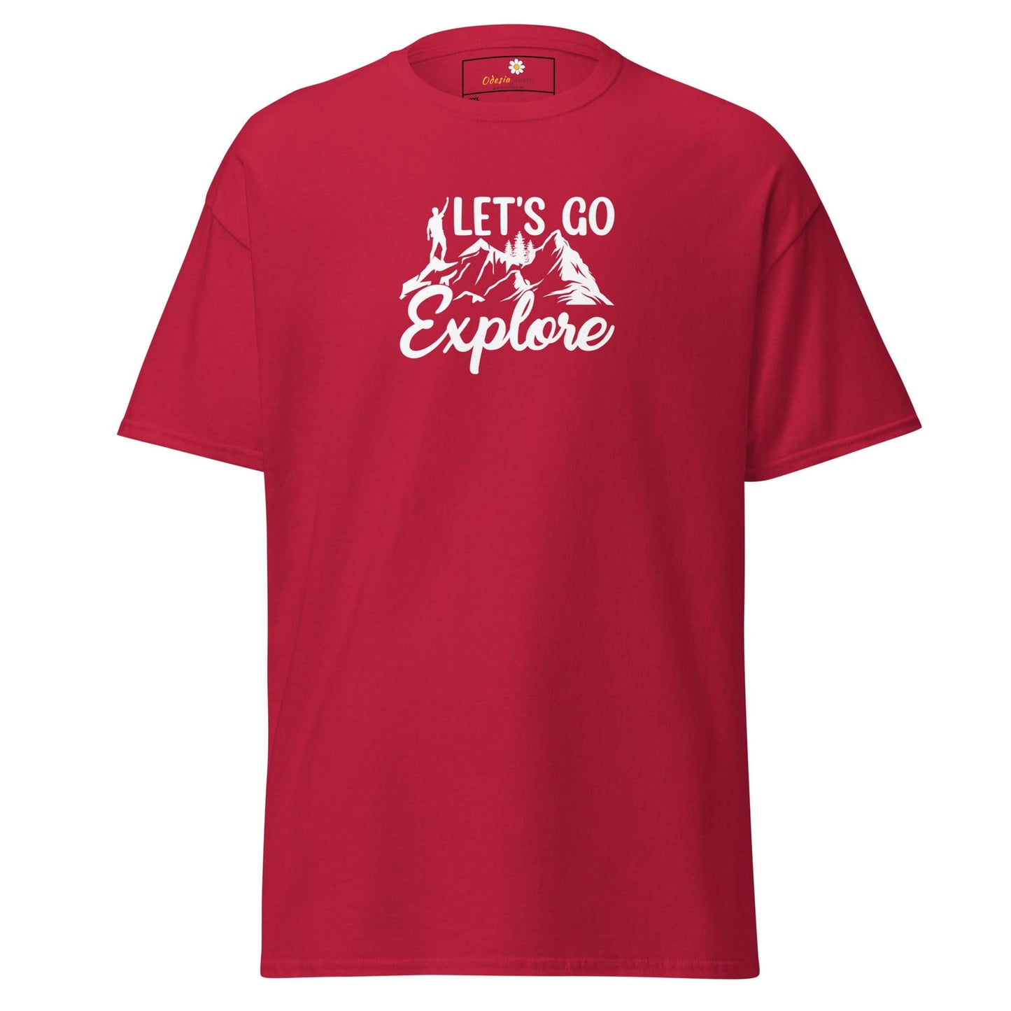 Red T-shirt with Let’s Go Explore graphic from T-SHIRT DESIGN TEE for Men and Women