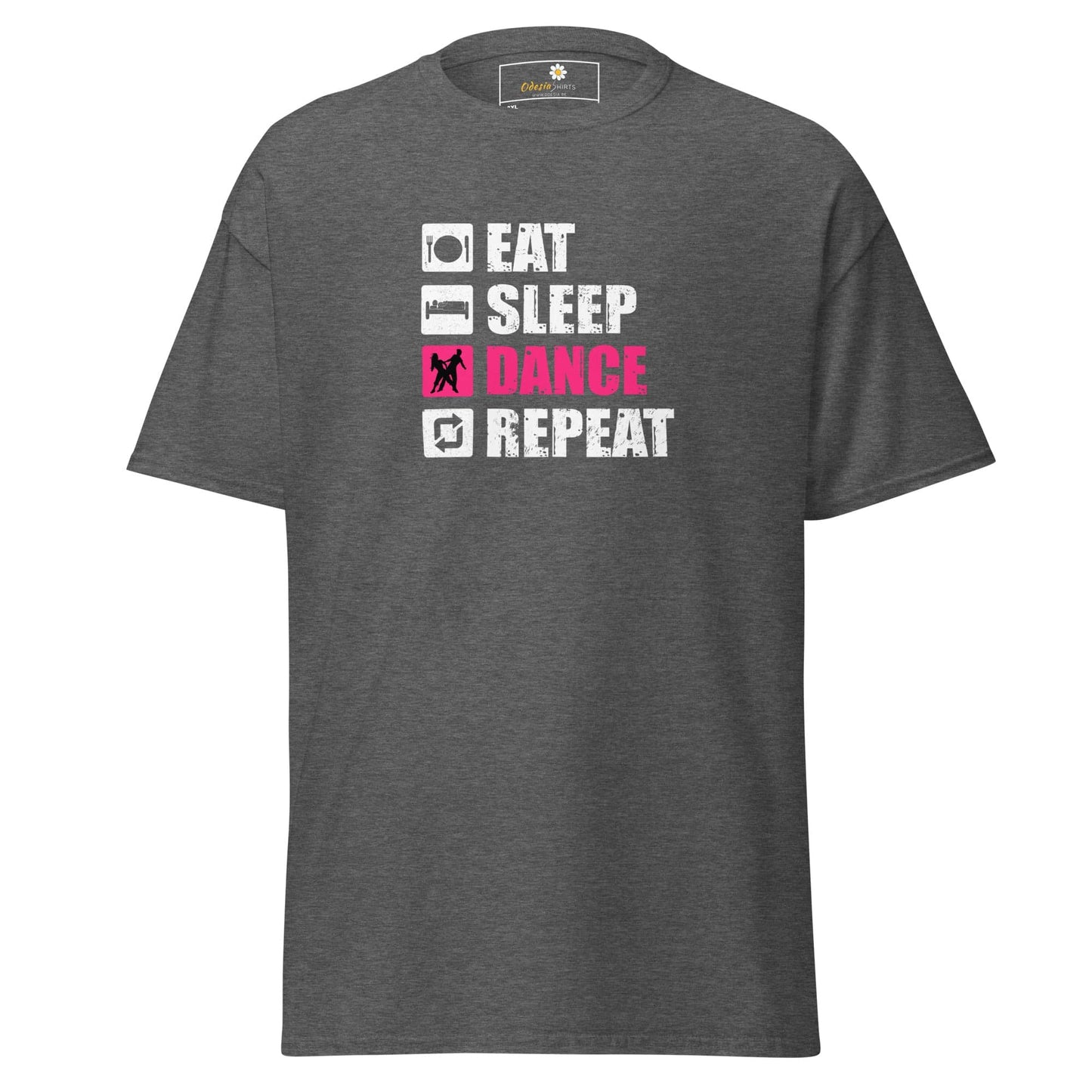 Gray t-shirt with dance graphic.