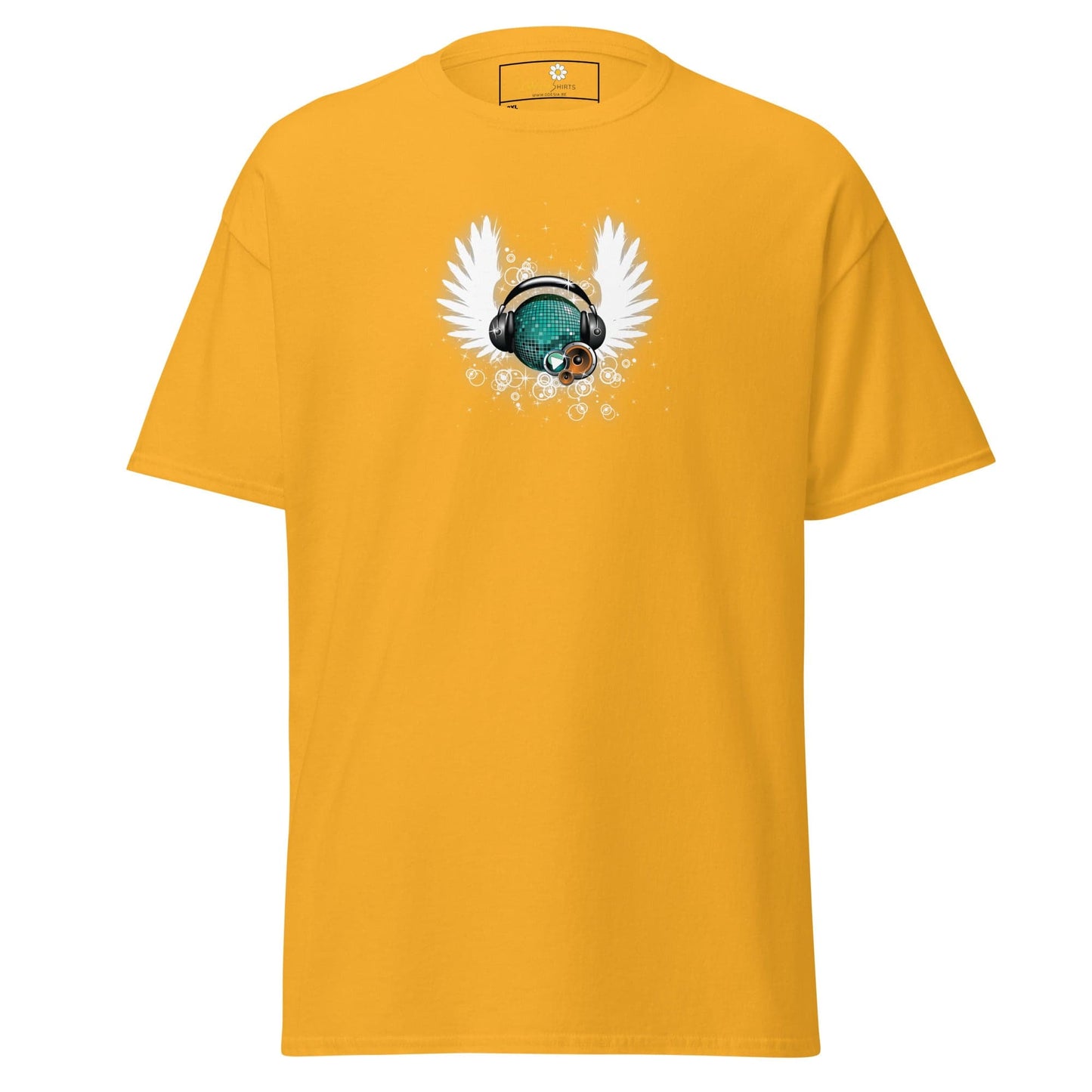 Yellow T-shirt with graphic design for men and women in sizes 2XL to 5XL