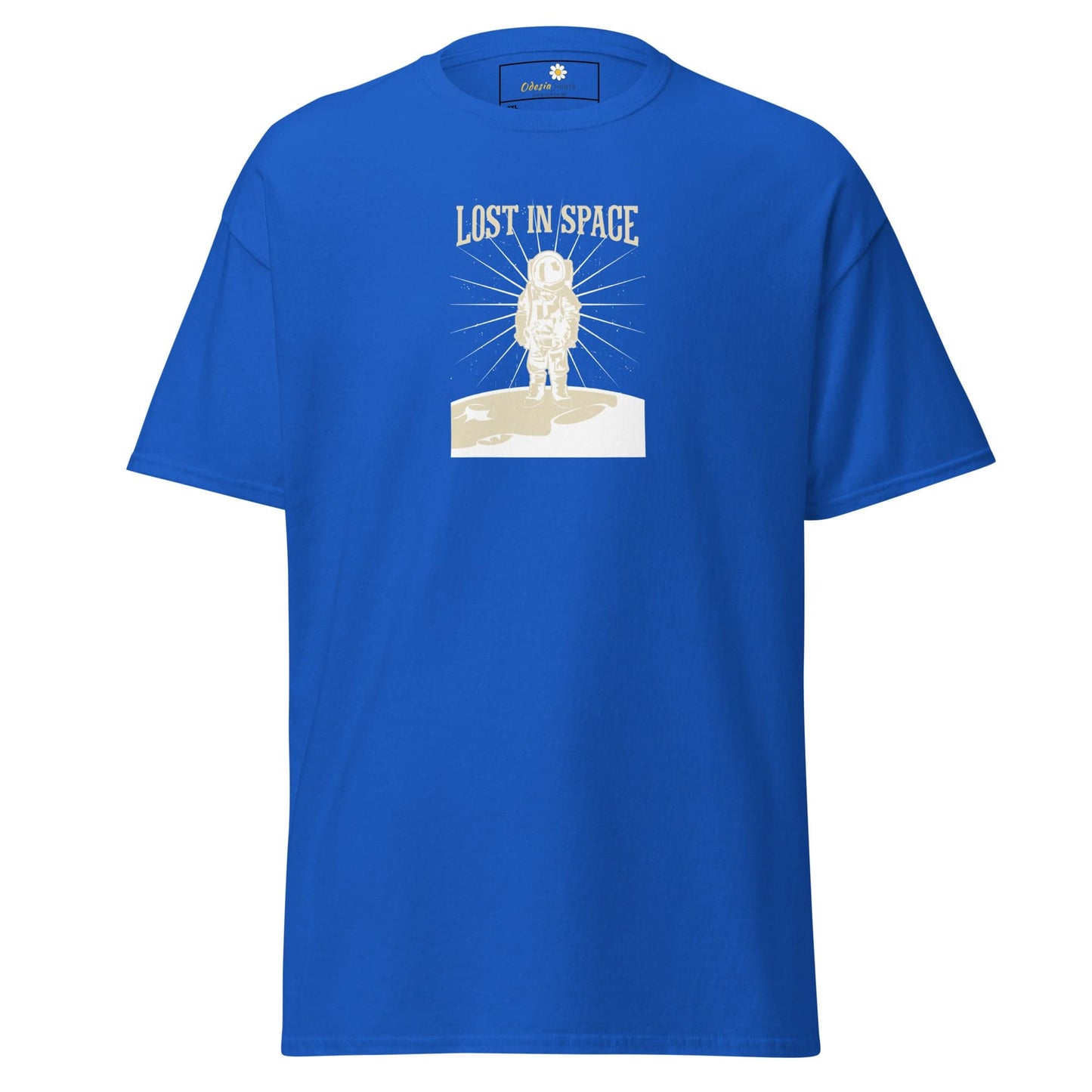 Blue T-shirt with astronaut graphic displayed in T-SHIRT DESIGN TEE for MEN/WOMEN size 2XL-5XL